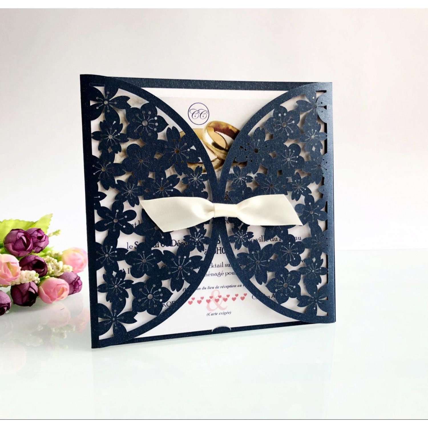 Ivory Invitation Card Laser Cut Paper Elegant Invitation Square Wedding Invitation